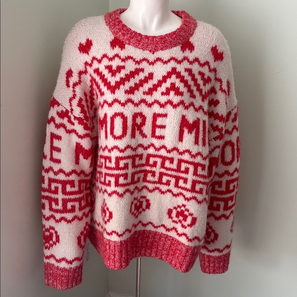 H&M Jacquard-knit Sweater Red White Amore Hearts Size XL Blogger FAVE - Picture 4 of 9